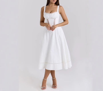 Sexy Lace Hollow White Sling dress Women's Summer Slim-fit Long Dress