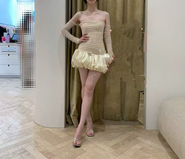 Detachable Long Sleeve Off-Shoulder Short Dress