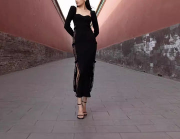 Knitted Butterfly Patchwork Lace Split Sexy Dress for Women