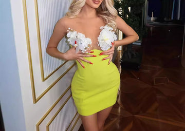 Sexy Floral Bandage Tube Top Dress Bodycon Slim Fit Short Skirt Set
