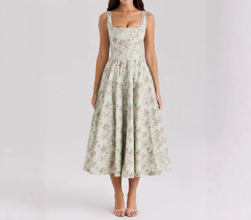 Romantic Sexy Backless Strap Floral Large Swing Waist Slimming Vest dress Dress