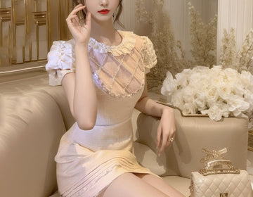 Heavy Craft French Handmade Beaded High-End Dress for Women Summer Ruffle Puff Sleeve Short Fairy Dress