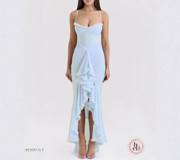 Romantic French Style Sexy Figure Gauze Irregular Pleated Sling dress Party Gown