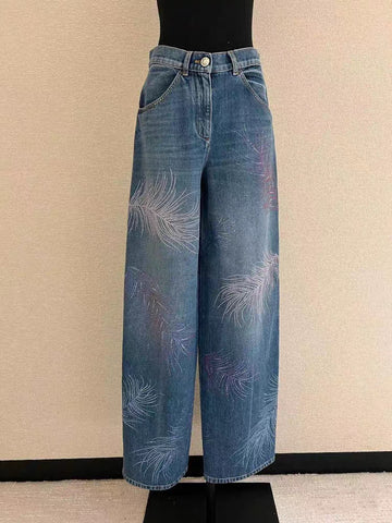 Rhinestone Versatile Slimming Vintage Washed High-Waisted Wide-Leg Jeans