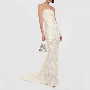 Off-Shoulder Slim Fit Large Hem Floor-Length Dress Gown