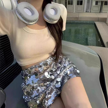 Heavy Sequin Pure Desire Low Waist Fashion Hot Girl Half Body Bodycon A Line skirt