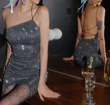 Sleepoversleep Colorful Tie Strap Sexy Elegant Dress Backless Dress