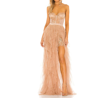 Women's chest-wrap waist-length slimming mesh long dress dress