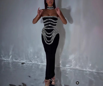 Heavy Industry Diamond Tube Top off-Shoulder Bandage Dress Party Dinner Bandage One-Piece Dress