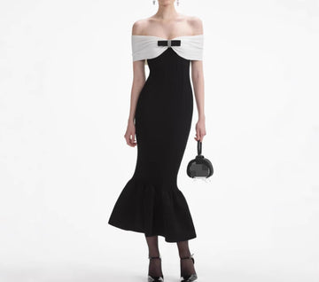 Niche Bow Shoulder Bandage Tight Waist dress Elegant Slim-fit Hip Dress