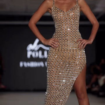 High Slit Backless Rhinestone Fashion Sexy Rhinestone Bandage Dress for Women