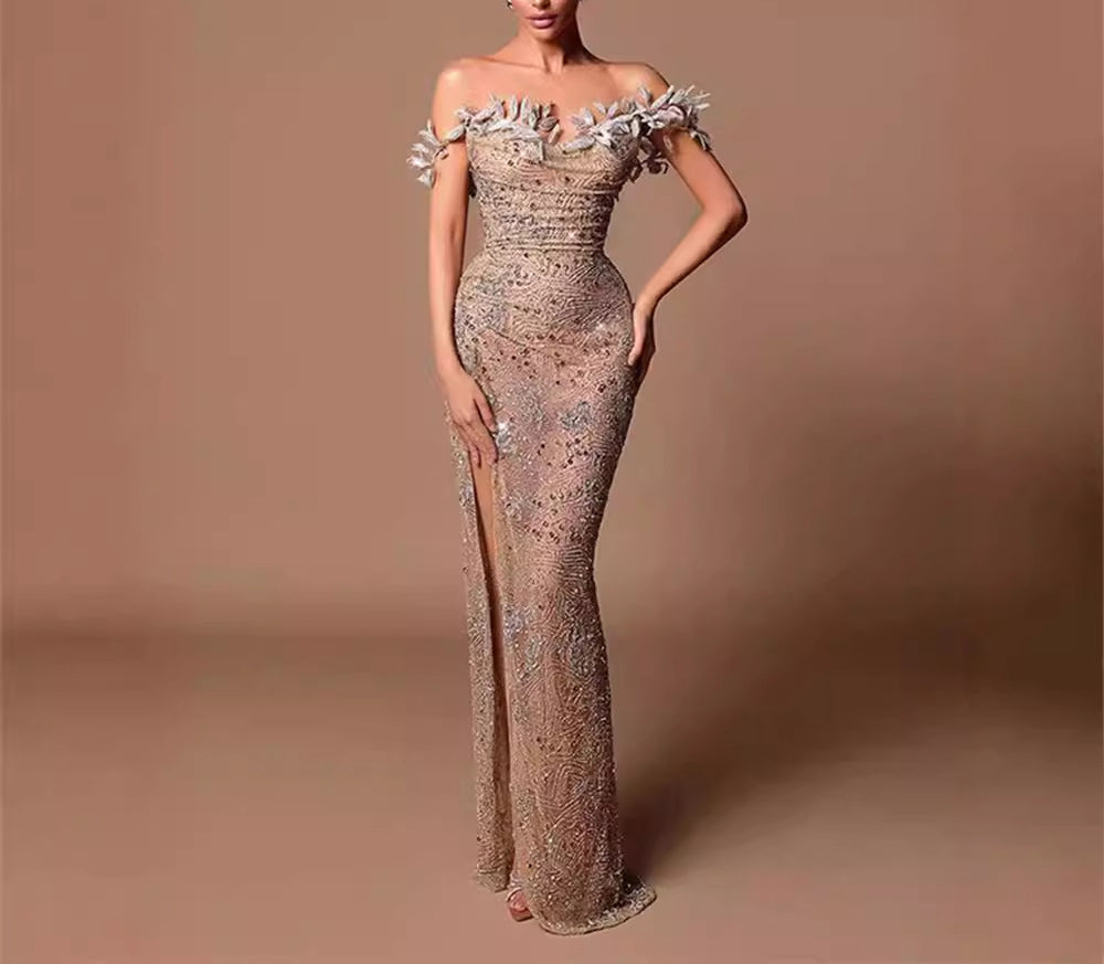 Off-Shoulder Sequin Sleeveless Evening Dress Summer Dress for Women Elegant