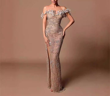 Off-Shoulder Sequin Sleeveless Evening Dress Summer Dress for Women Elegant