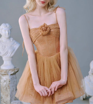 French Style Elegant Strapless Floral Top A Line skirt