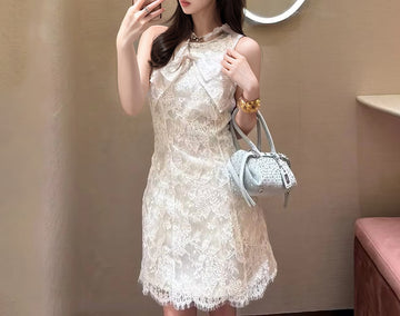 French Romantic Lace Mesh Slim Fit Beautiful Dress