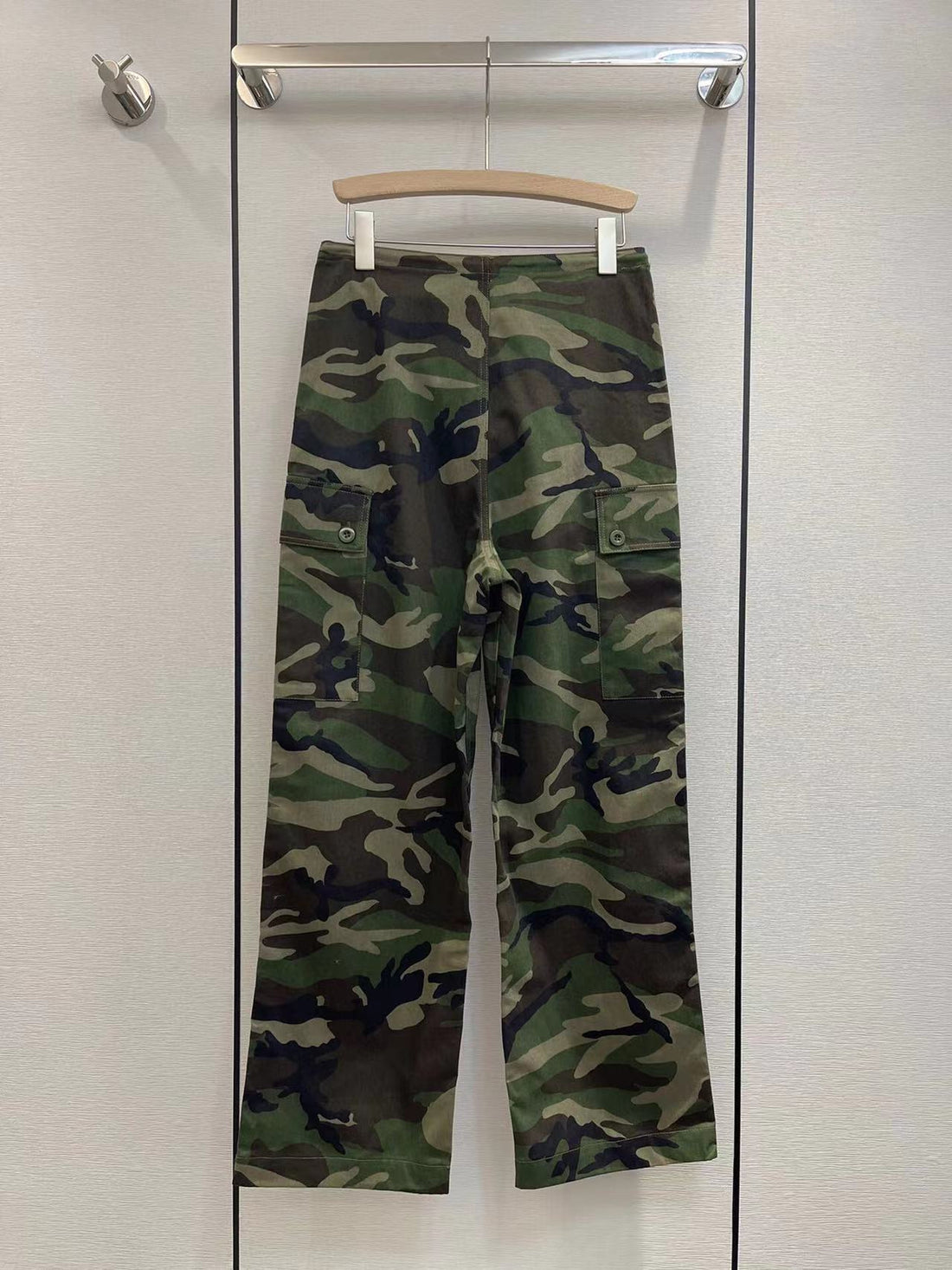 New All-over Colorblock Camouflage Printed Double Pocket High Waist Drawstring Straight Wide Leg Casual Pants for Women