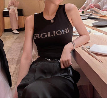 Diamond-studded Vest T Sleeveless Round Neck Top
