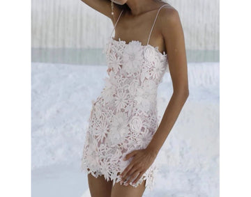 Sweet and Elegant Heavy Craft Floral High-end Pure Desire Strap Dress