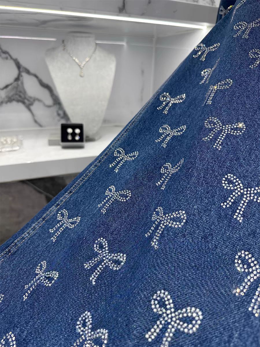 Heavy Craft Butterfly Full Diamond Print Rhinestone Loose Slimming Straight Wide Leg Jeans