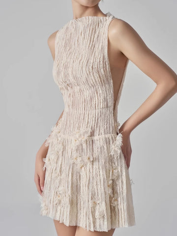Sleeveless Waist-Cinching Heavy Craft Socialite Pleated Short Dress