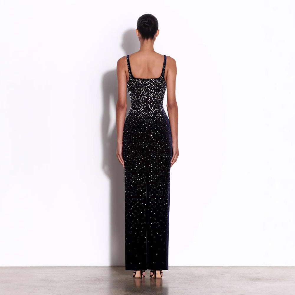 Fashion Women's Rhinestone Sexy Strapless Sleeveless Long Dress