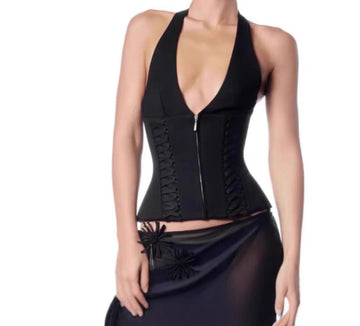 Halter Neck Fishbone Tie Strap Vest Slimming Sexy Hot Girl Camisole Top for Women Summer