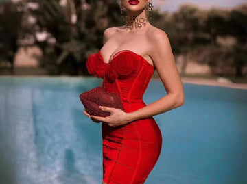 Pure Desire Style Flower Chest Cup Short Bandage dress Women's Fashionable Slim Fit Strapless Dress