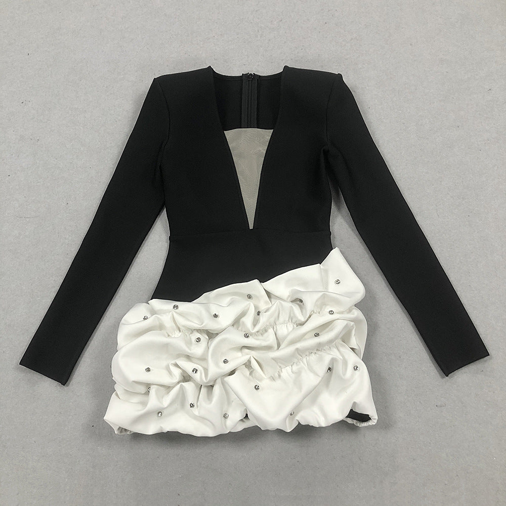 Irregular Stitching Cake Dress Slim Fit Slimming Sheath Bandage One-Piece Dress