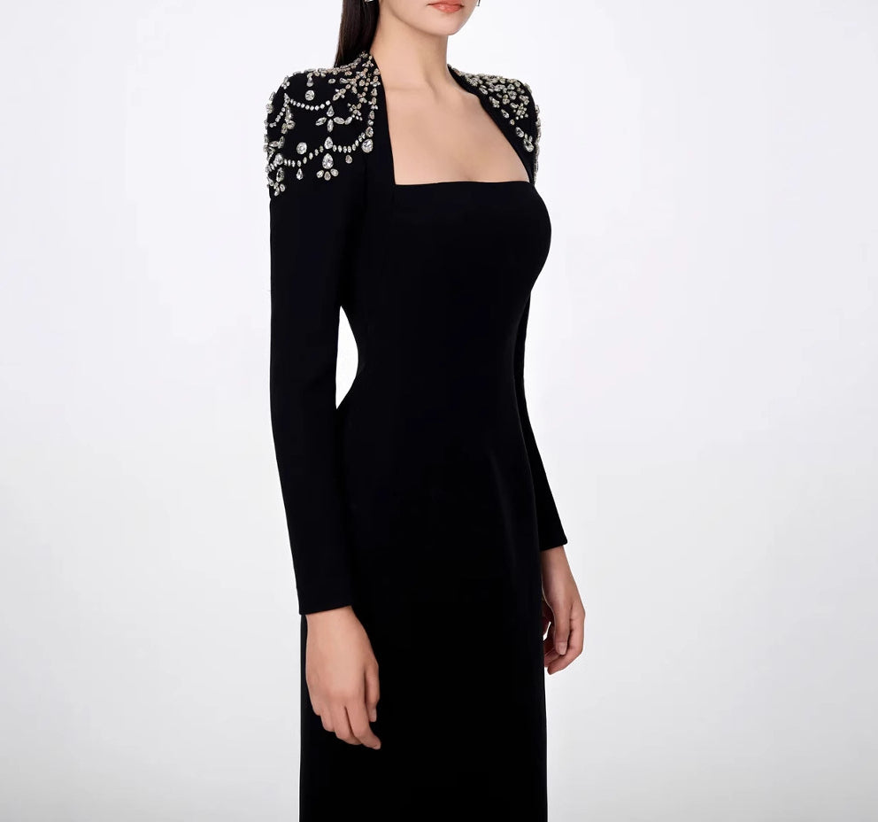 Long Sleeve Diamond Bandage Long Dress Slim-Fit Elegant Dress