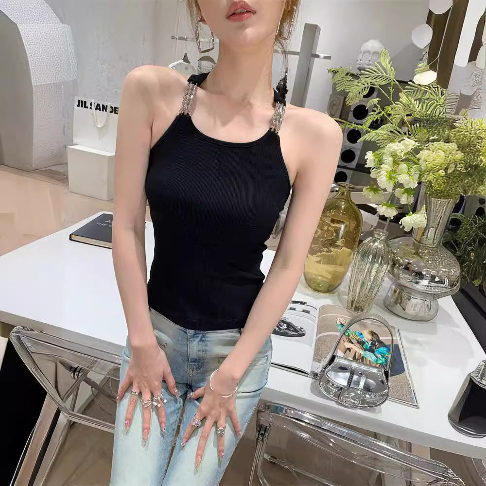 Sweet Cool Girl Chain Strap Skin-friendly High Elastic Tank Top