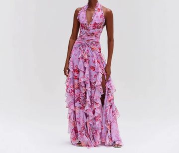 Summer Sleeveless Neck Floral Sexy Lotus Leaf Dress Sweet