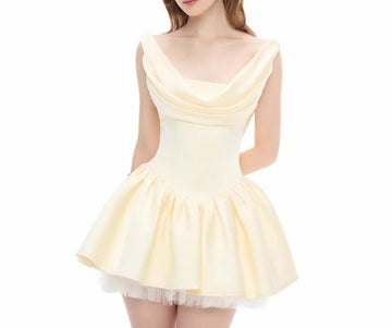 Vietnamese Niche Waist-Cinching Puff Dress