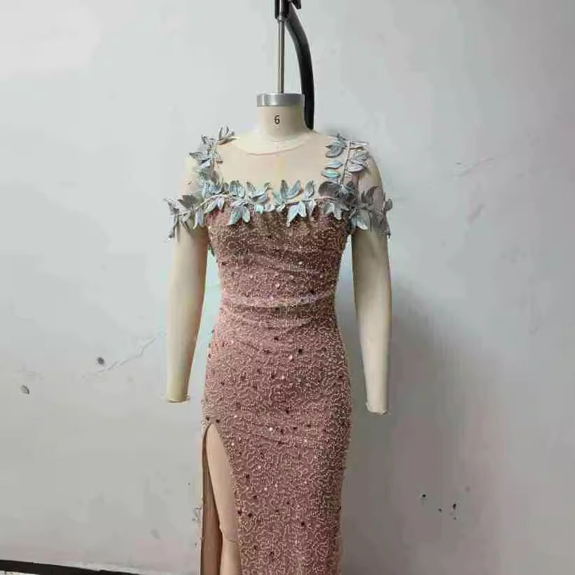 Off-Shoulder Fashion Evening Dress, Strapless Long Slit Floor-Length Dress, New European and American Women's Fashion