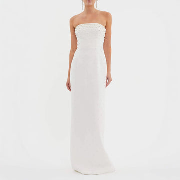 Pure Color Tube-Top Long Dress Temperament Commute High Waist Dress Rich Gold Light Dress