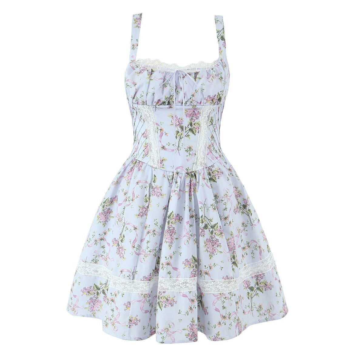 Romantic Lace Sleeveless Strapless Waist Printed Tutu Dress Women's dress Strap