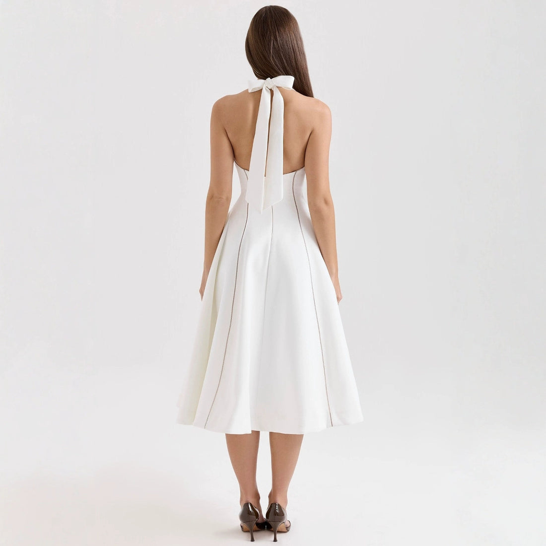 French Retro Elegant Sexy Backless Halter Neck Mid-Length Dress Gown