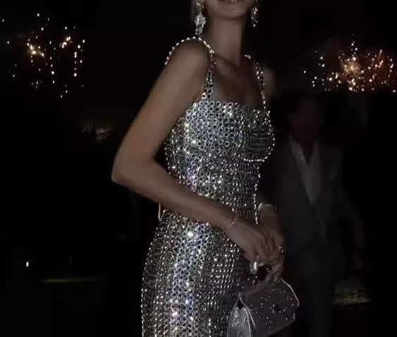 Solid Color Rhinestones Women's Sexy Sling Breast Wrap dress