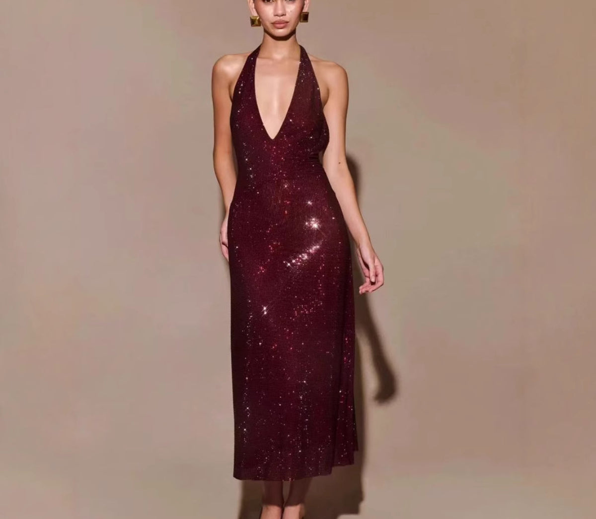 Deep V Leepag Pairs Dance Sequin Sling Short Evening Dress Dress