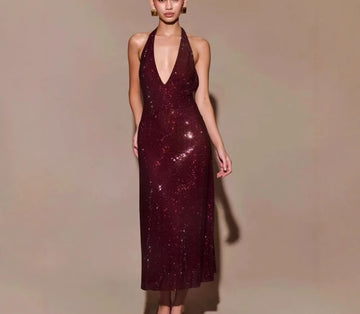 Deep V Leepag Pairs Dance Sequin Sling Short Evening Dress Dress