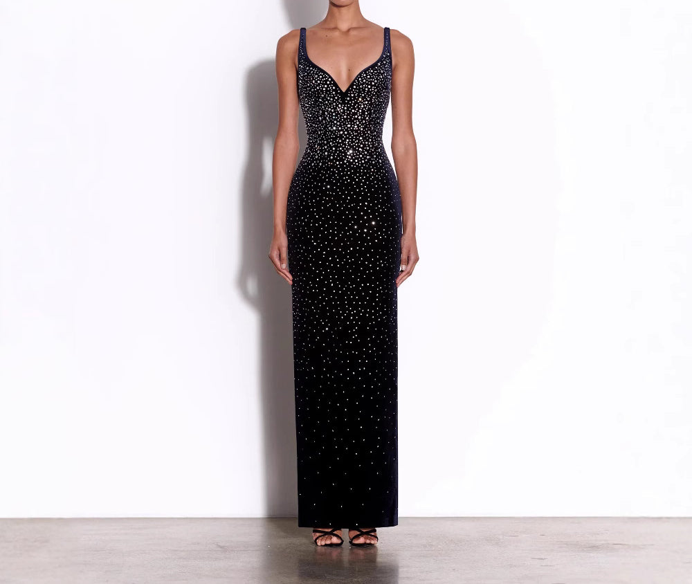 Fashion Women's Rhinestone Sexy Strapless Sleeveless Long Dress