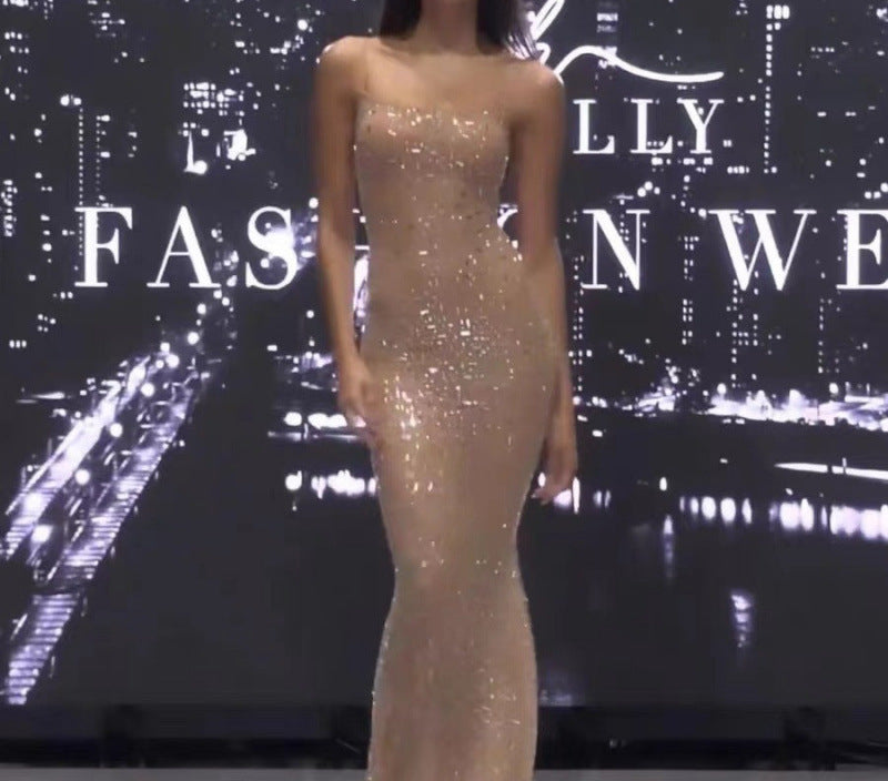 Sequin Strap Dress High-End Luxury Niche Party Birthday Sexy Gown Long Dress