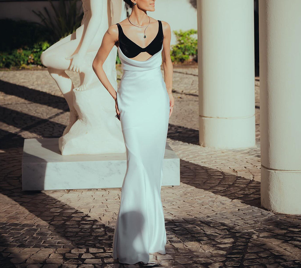 Camisole Evening Dress Sexy Dress Split Velvet Patchwork Hollow-out Dress