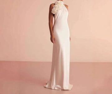 Neck Backless Evening Dress French Niche Elegant Vacation Style Three-Dimensional Flower dress