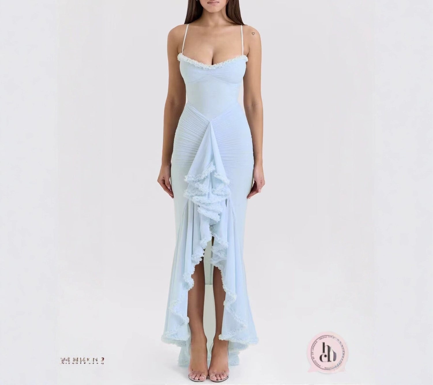 Romantic French Style Sexy Figure Gauze Irregular Pleated Sling dress Party Gown