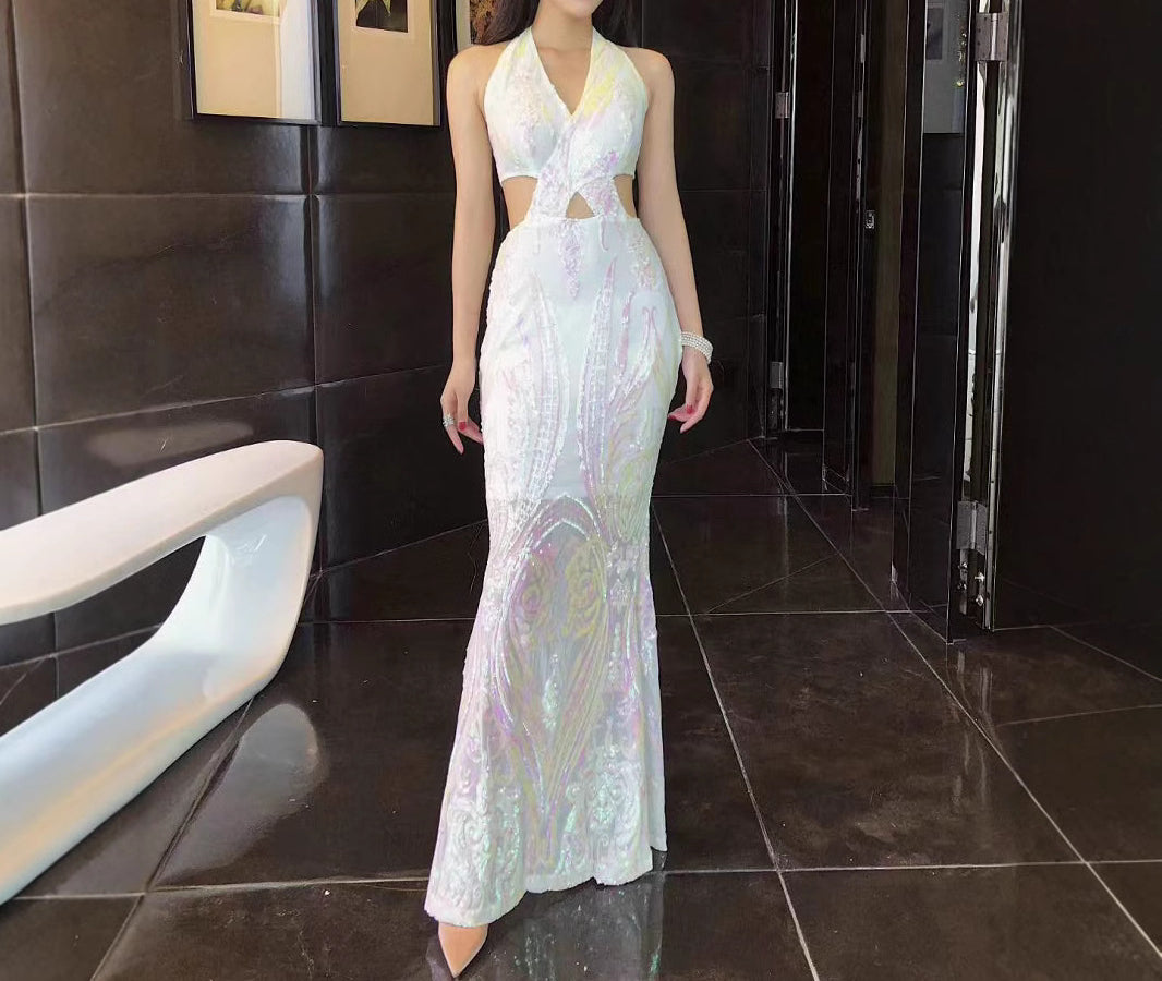 Off-shoulder Sequin Backless Mermaid Evening Dress