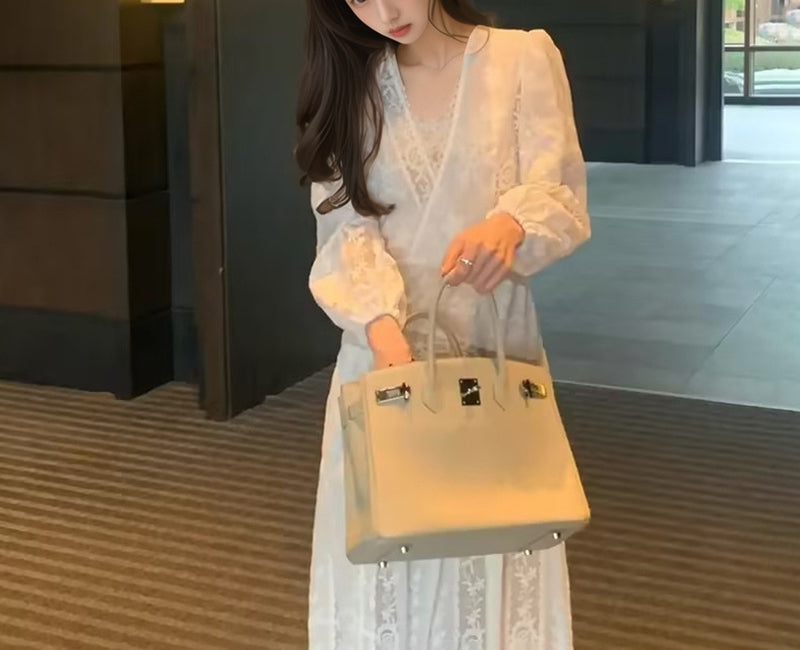French Style High-End Embroidered Design Advanced Romantic Long Dress