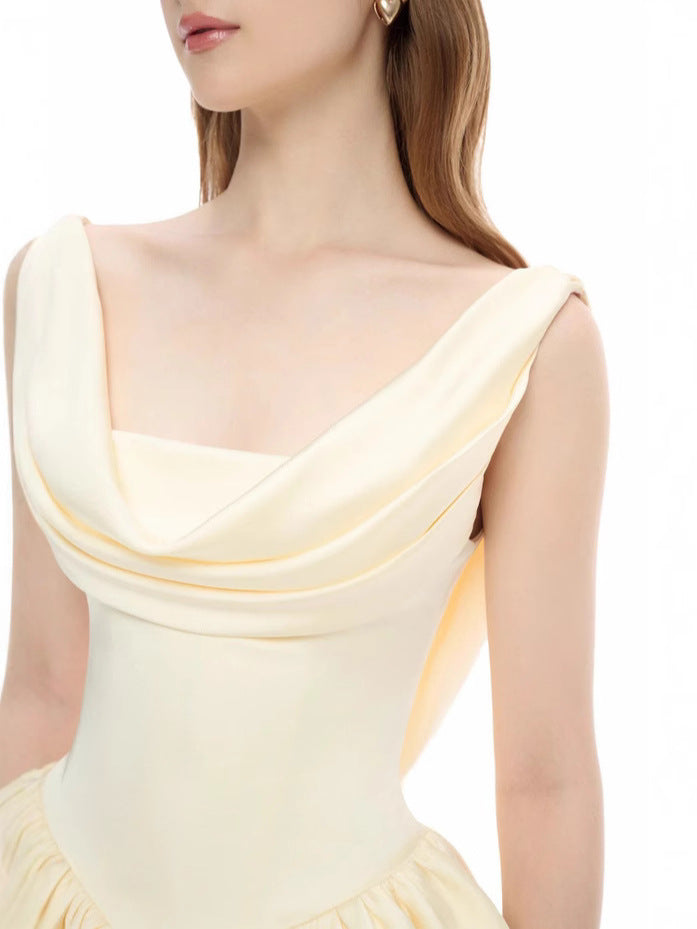 Vietnamese Niche Waist-Cinching Puff Dress