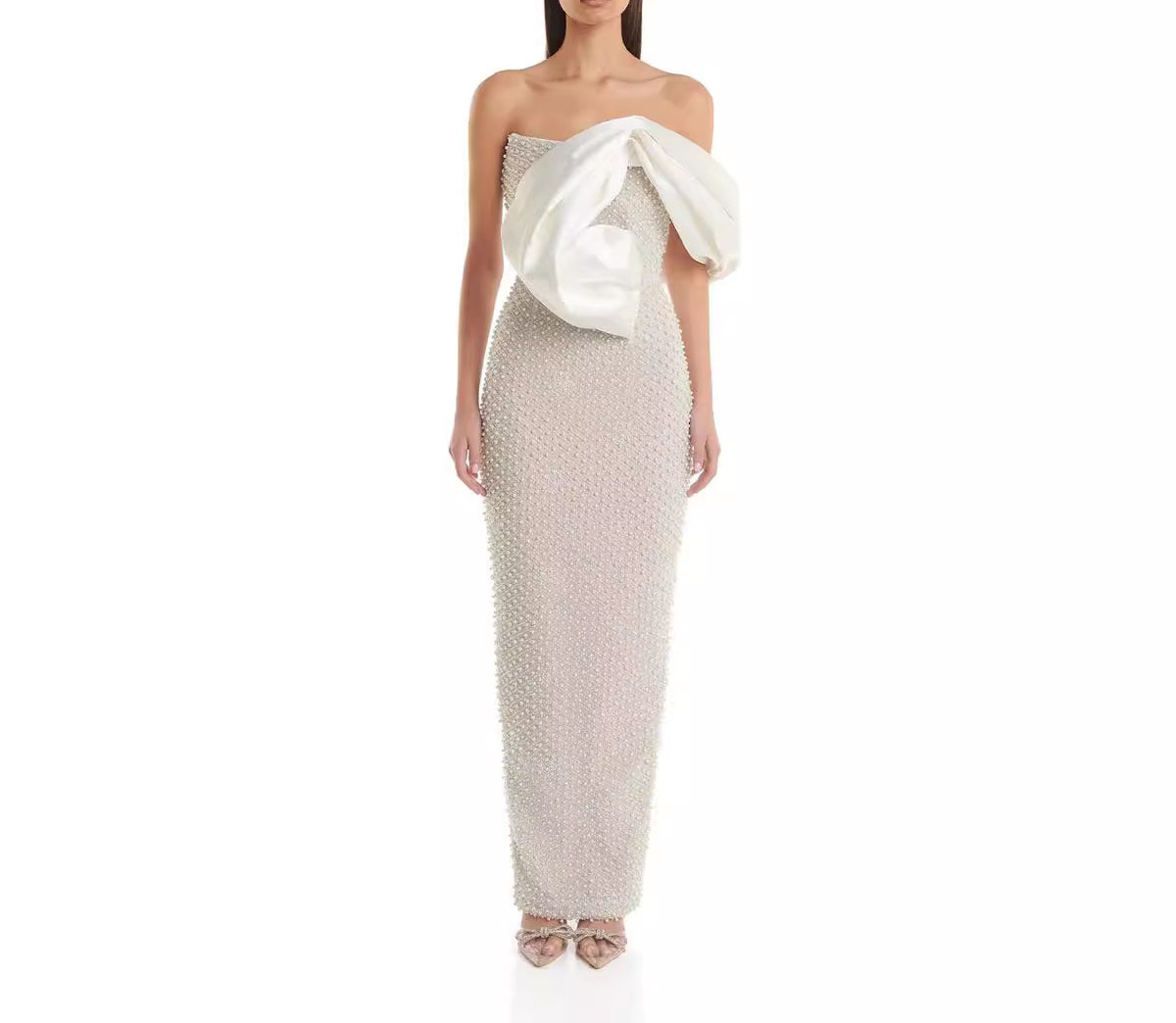 Sexy Off-Shoulder Long Dress with Pearl Decorations, Socialite Style