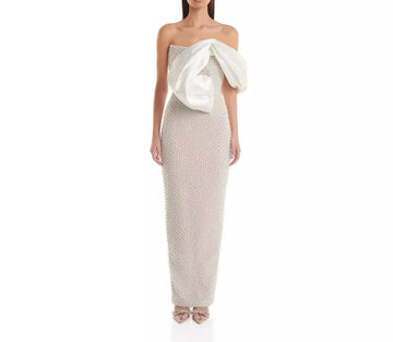 Sexy Off-Shoulder Long Dress with Pearl Decorations, Socialite Style