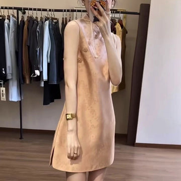 New Chinese Style Casual High-end Embroidery Craft Stand Collar Dress